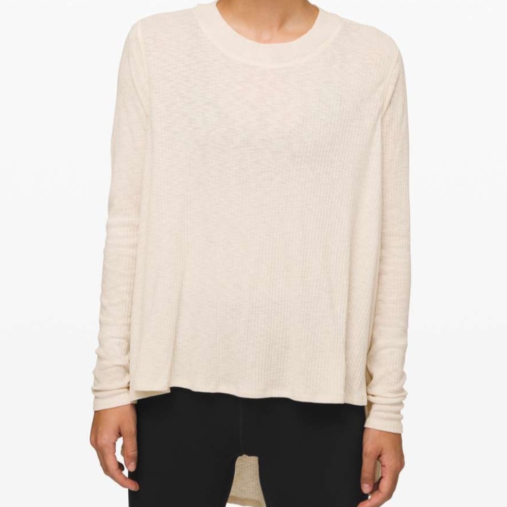 Lululemon Dare to Drape in Ivory Long Sleeve Ribbed Top